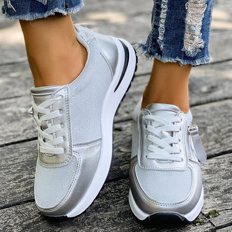 Fashion Casual Lace-Up Platform Sneakers for Women Autumn 2025 Solid Plus Size Shoes Woman Non-Slip Zip Female Sports Shoes