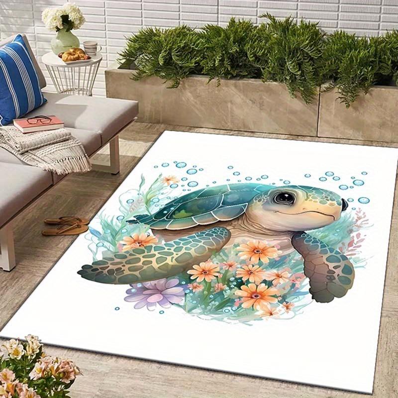 Crystal Velvet Area Rug Featuring Sea Turtle Prints, Suitable for Bedroom And Living Room Decor, Non-Slip Mat for Bedside Use.