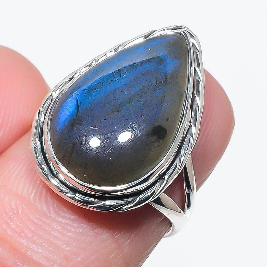 

Natural Labradorite Gemstone Handmade 925 Solid Silver Jewelry Ring Size 6 T3E56