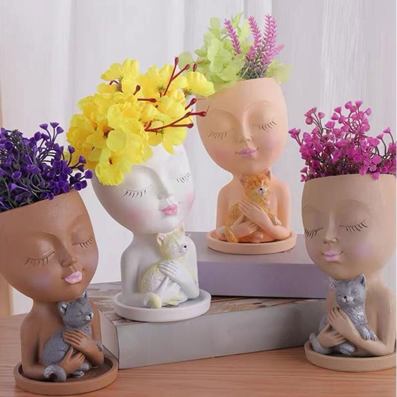 Boy and Puppy Succulent Pot Mold for DIY Concrete Flower Pots Resin Mold Pen Holder Resin Mold Desktop Decoration Home