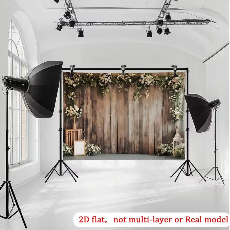2D Rustic Wood Flower Backdrop Cloth for Boho Wedding Bridal Party Photoshoot Background Banner
