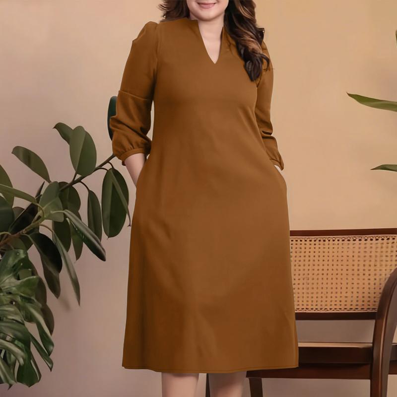 

ZANZEA Женское повседневное платье с V-образным вырезом, однотонное, летнее, с рукавом 3/4 3XL