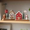 Christmas Showcase Display Mini Village House Figurine, Winter Scene Ornament with Snowman Hand Painted Wood Town Bear & Mailbox, Nordic Style Desktop