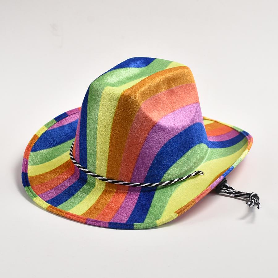 

Модная ковбойская шляпа с радужным принтом в западном стиле с изогнутыми полями, ковбойская шляпа для девочек, джазовая шляпа для выступлений, дня рождения, фотосессии, шляпы 56-58cm