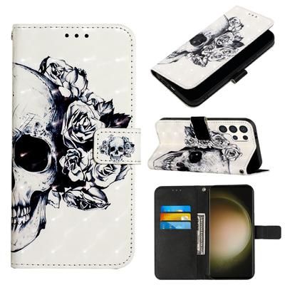 Flower Skull PU Leather Wallet Flip Photo Frame Book Case pro iPhone Samsung Huawei Honor Xiaomi Redmi Oppo vivo Sony Google TCL Infinix...