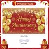 Wedding Anniversary Banner Red Gold Happy Decorations for Women Men Party, In...