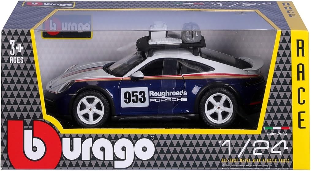 Bburago Porsche Diecast Car 1/24 Scale 911 (992) Dakar Rally #953 Roughroads Rallye Design [Parallel Import]