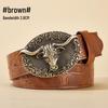 Men's Bull Head Western Leather Belt with Large Buckle