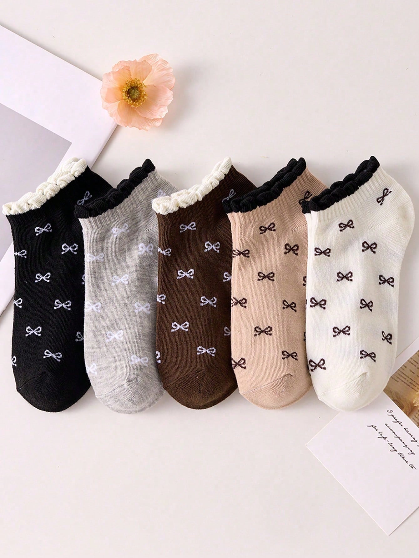 

5 Pairs Women s Floral Bow Design Low-Cut Socks, Breathable Invisible Ankle Socks, Spring/Summer Casual Socks