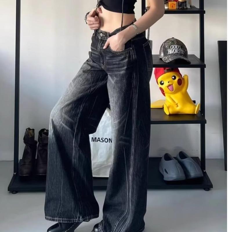 Y2k Calças Jeans Pretas Femininas Largas Vintage High Street Oversized Calças Jeans Moda Anos 2000 Gótica Gyaru
