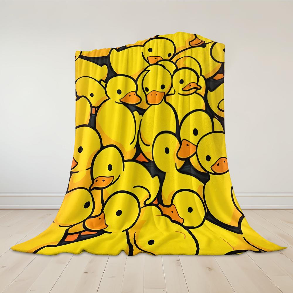 Rubber Duck Print Flannel Blanket Warm Soft Halloween Christmas Couch Warm Cozy Decorative Decor Gift for All Season