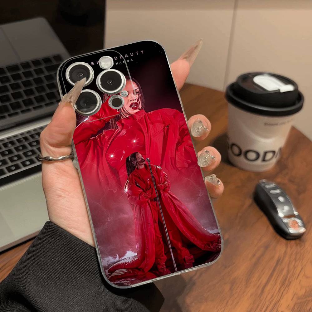 R-Rihanna Popular Singer Star Shockproof Silicone Clear Case for iPhone 17 16 15 14 13 12 11 Mini Pro Max Plus Cover