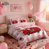 3pcs Valentine's Day red love car print coreless down duvet cover set multi size bedroom bedding decoration machine washable