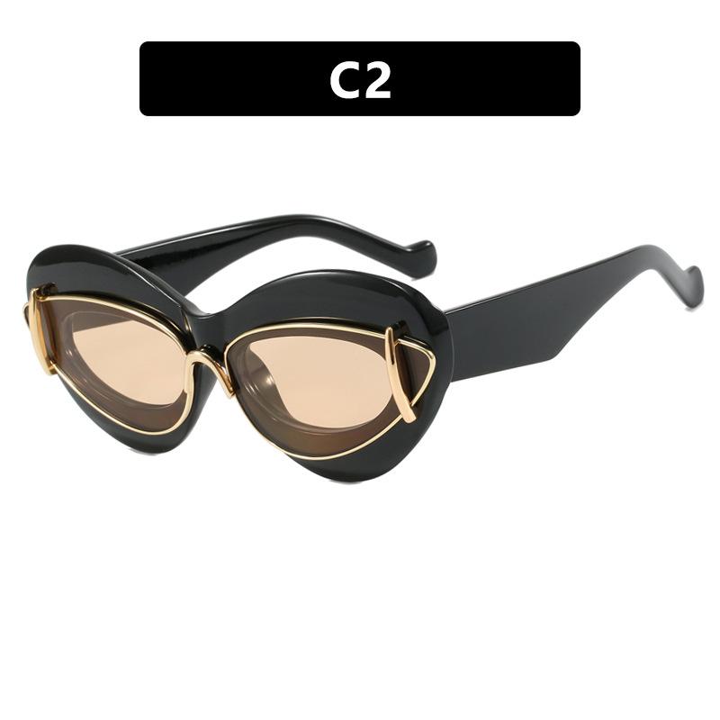 Sexy Cat Eye Double Frame Sunglasses Women 2025 Luxury Brand Vintage Y2K Punk Sun Glasses For Ladies Retro Eyewear Shades UV400