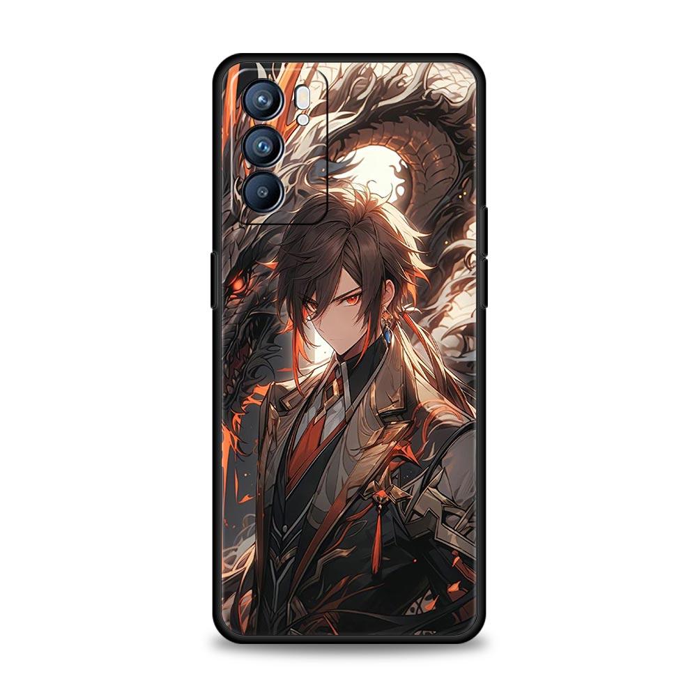Case For Oppo A54 A53 A52 A9 A15 A95 A17 A16 A76 A74 A57 Find X6 X5 Reno8 Reno7 Reno6 Pro 5G Cover Genshin Impact Dragon Genshin