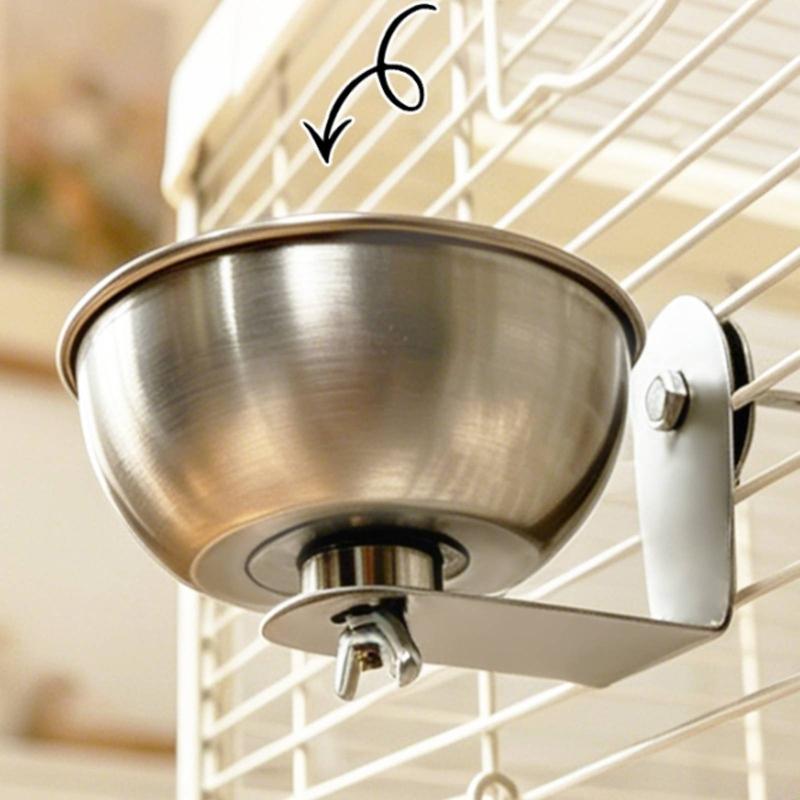 Cage Feeder Bowl Stainless Steel Bird Feeding Bowl Pet Supplies Screw Fastened