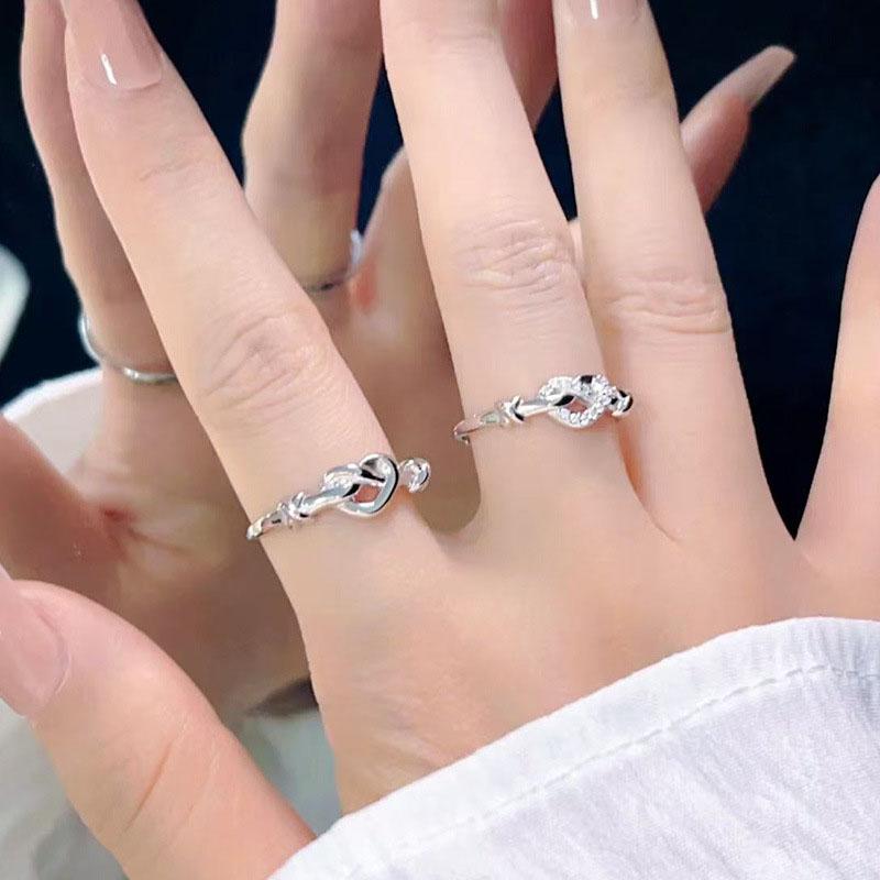 Elegant Irregular Heart Bow Open Ring For Women Girls Punk Gothic Sliver Color Adjustable Couple Rings Y2K Female Fashion Jewelry Gift