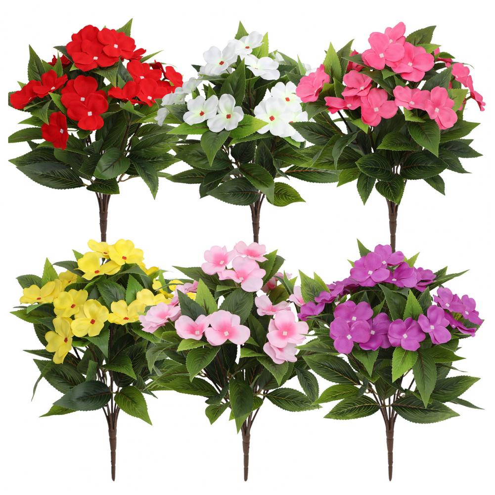 Handcrafted Artificial Flowers 8 Bundles Artificial Impatiens Flowers Uv Resistant Faux Silk Shrubs Outdoor Garden Planter Decor
