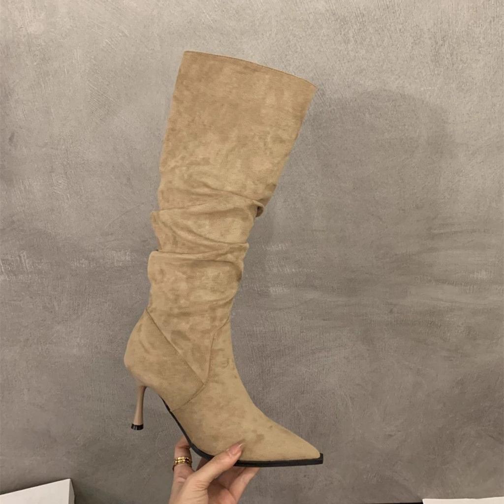 Boots Women's Shoes Khaki Tube Season Suede Skinny Boots Fashion Knight Fleece Pile Slender