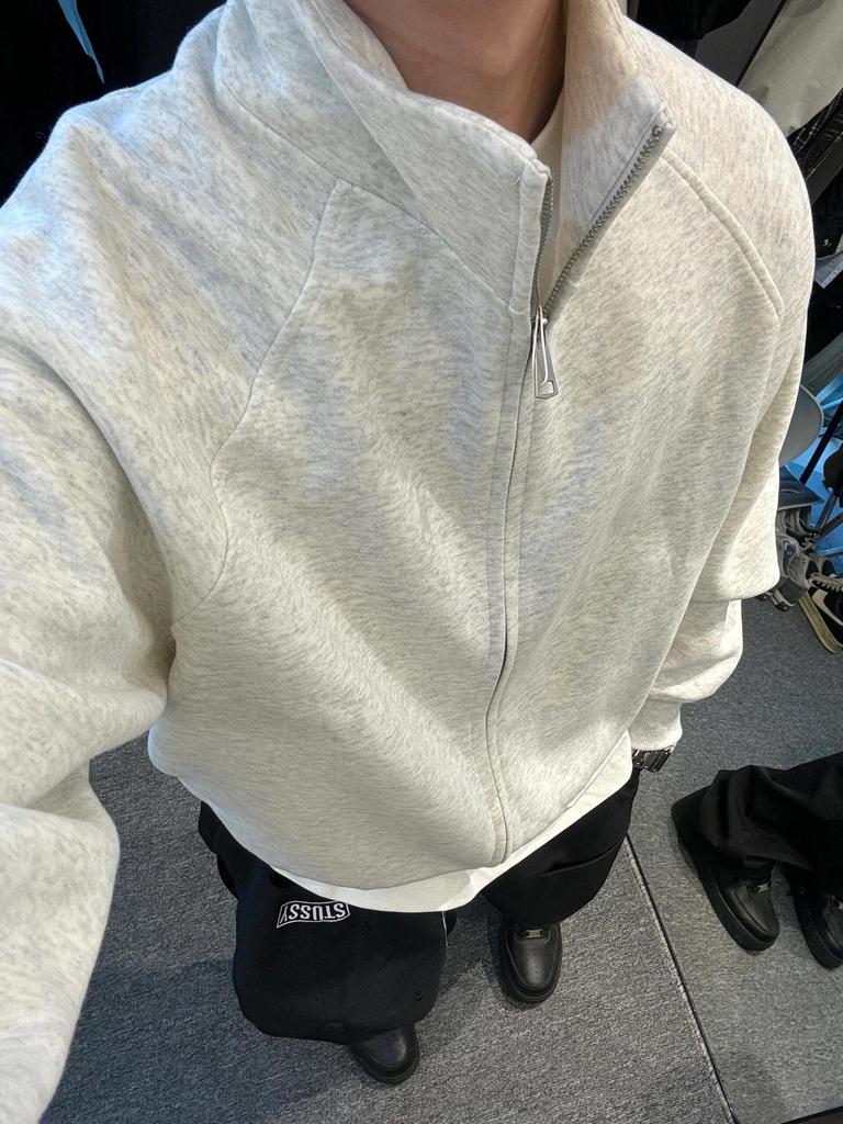 Men's American Retro Boxy Fit Cleanfit Stand Collar Zipper Cardigan Hoodie Outerwear for Autumn/Winter