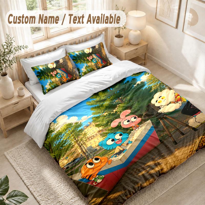 Amazing World of Gumball Bedding Set, 1 Duvet Cover & 2 Pillowcases Soft Comfortable Bedroom Home Textile Decor
