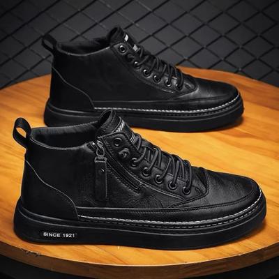 Mode Automne Hiver Chaussures Décontractées Montantes en Cuir pour Homme Antidérapantes Fermeture Éclair Chaussures de Sport pour Homme Mocassins pour Homme