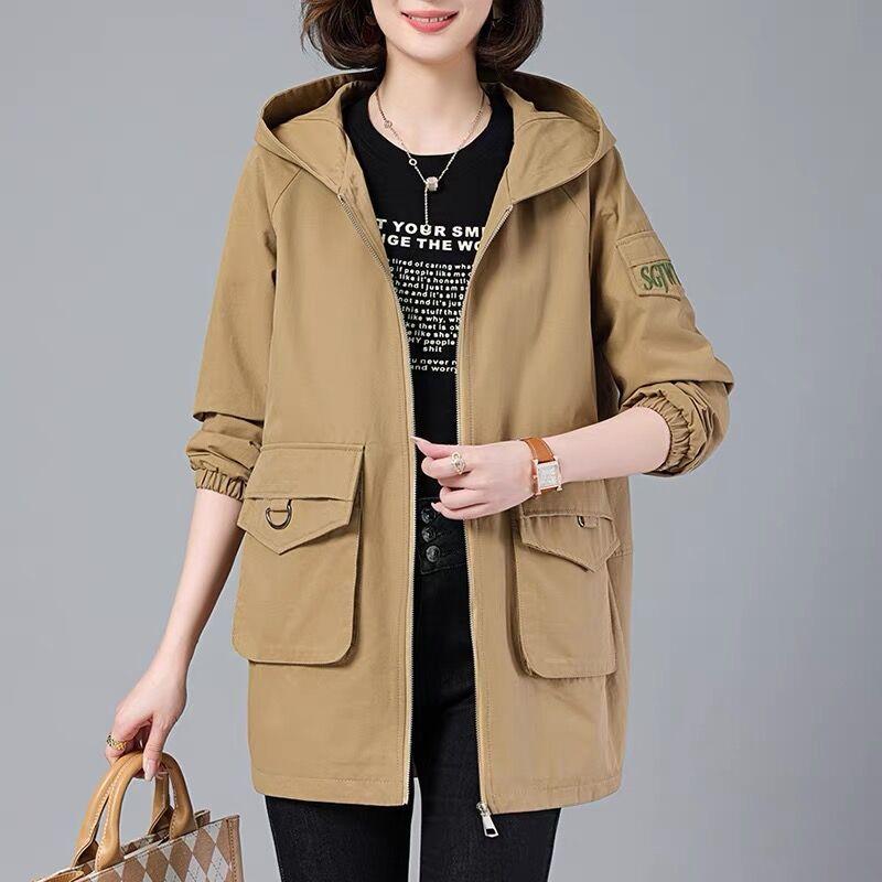 Fashion Women's Trench Coat Spring Autumn Lined Coat Tops Korean Loose Hooded Casual Female Windbreaker Outerwear 4XL