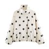 Womens Oversized Polka Dot Pilot Jacket Long Sleeve Loose Fit Casual 2026