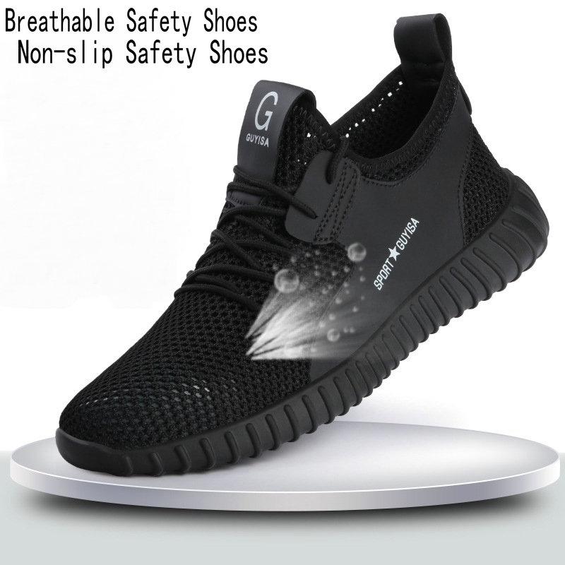 

Fashion Summer Safety Shoes Mesh Work Shoes Lightweight Safety Sneaker For Men Breathable Protective Work Sneakers Steel Toe Shoes Man 36 чёрный