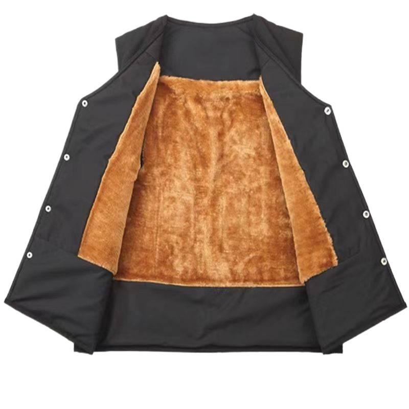 Men's Autumn/Winter Warm Velvet-Lined Waterproof Fisherman Vest, Classic Style, Multi-pocket, Comfortable & Breathable for Middle-aged & Elderly