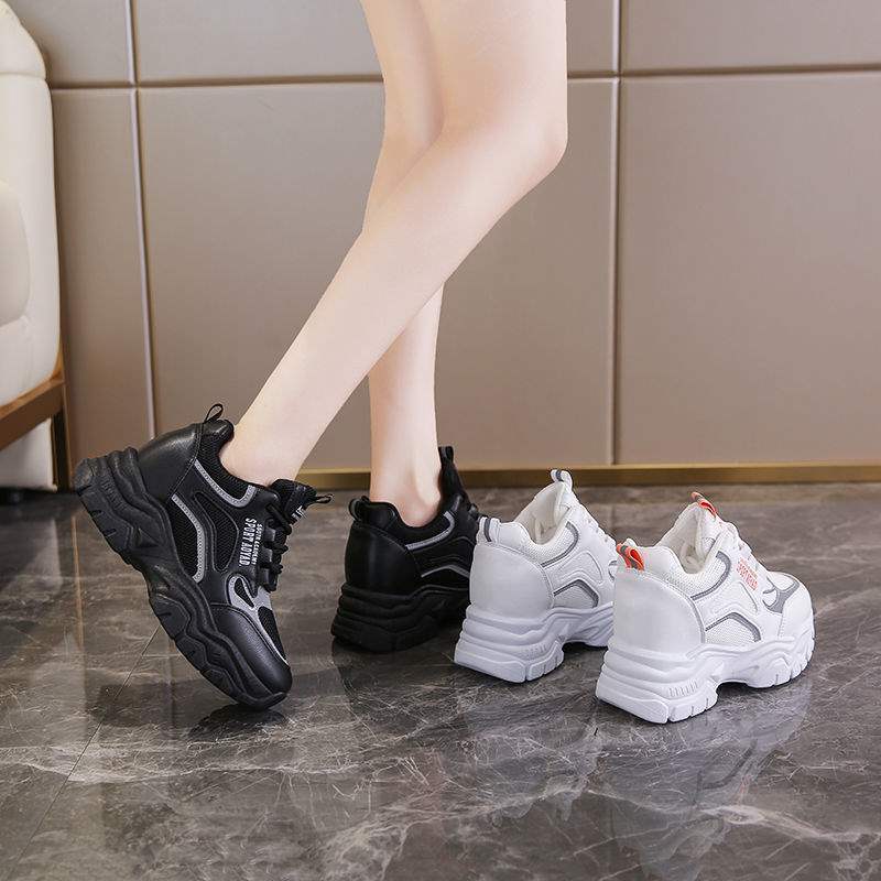 Inner Heightening Dad Shoes Women's Spring and Autumn Casual Versatile Breathable Mesh Heightening Sports White Shoes Lightweight Non-slip Bottom