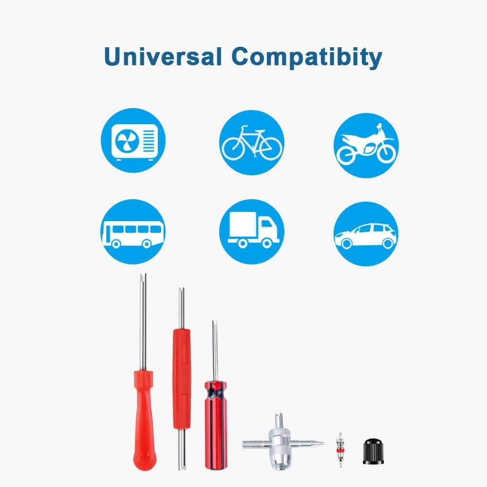 Riseuvo Valve Stem Removal Tool - 40Pcs Valve Cores, 4-Way Valve Tool, Valve Core Remover Tool, Tire Repair Schrader Valve Tool