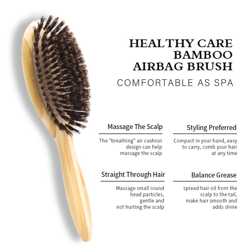Boar Bristle Hair Brush Wholesale Bamboo HairBrush Natural Boar Hair Brush Customized Logo