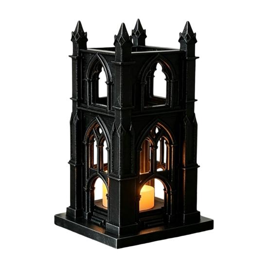 Window Sill Decoration Gothic Cathedral LED Candle Lantern, Church Shaped Flameless Tealight Lamp, Small Gift for Children Spooky Vintage Desktop