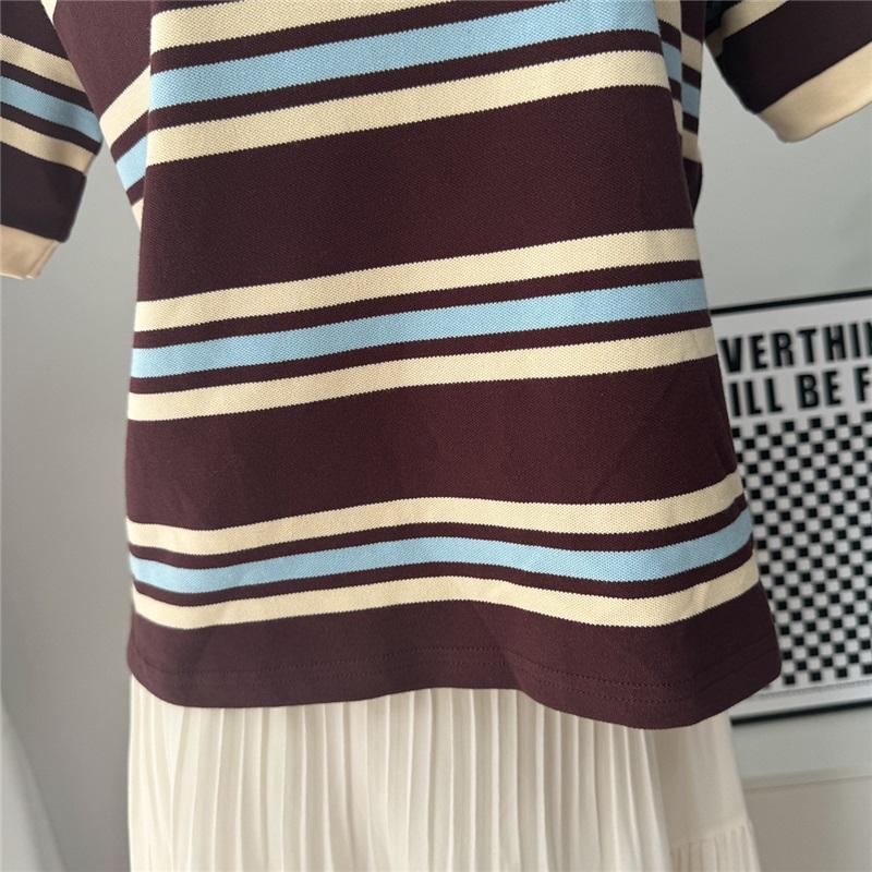 Summer American Vintage Color Block Striped Loose Short Sleeve T-Shirt For Men Casual Stylish Comfortable Tee Top