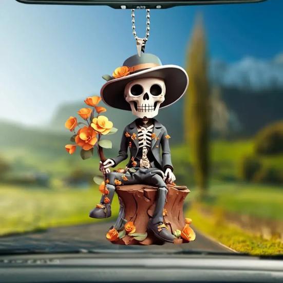 Halloween Decorations Skull Man Car Pendant Cartoon Rearview Mirror Ornament Gothic Hanging Accessories