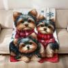 Christmas Holiday Cute dog Yorkshire Terrier soft warm plush blanket dorm sofa living room pet hogar bedroom gift home Flannel
