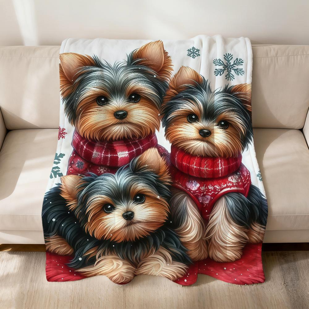 Christmas Holiday Cute dog Yorkshire Terrier soft warm plush blanket dorm sofa living room pet hogar bedroom gift home Flannel