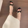 Fashion Women's Outside Fashion Slippers New Summer Round Toe Open Toe Bow High Heel Slim Strap Non-slip Cool Mopping