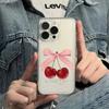 Cute Cherry Bow-Knot Clear Case for iPhone 16 12 13 Mini 11 14 15 Pro Max Xs XR 8 Plus Ultra Thin Silicone Cover for Women Girls