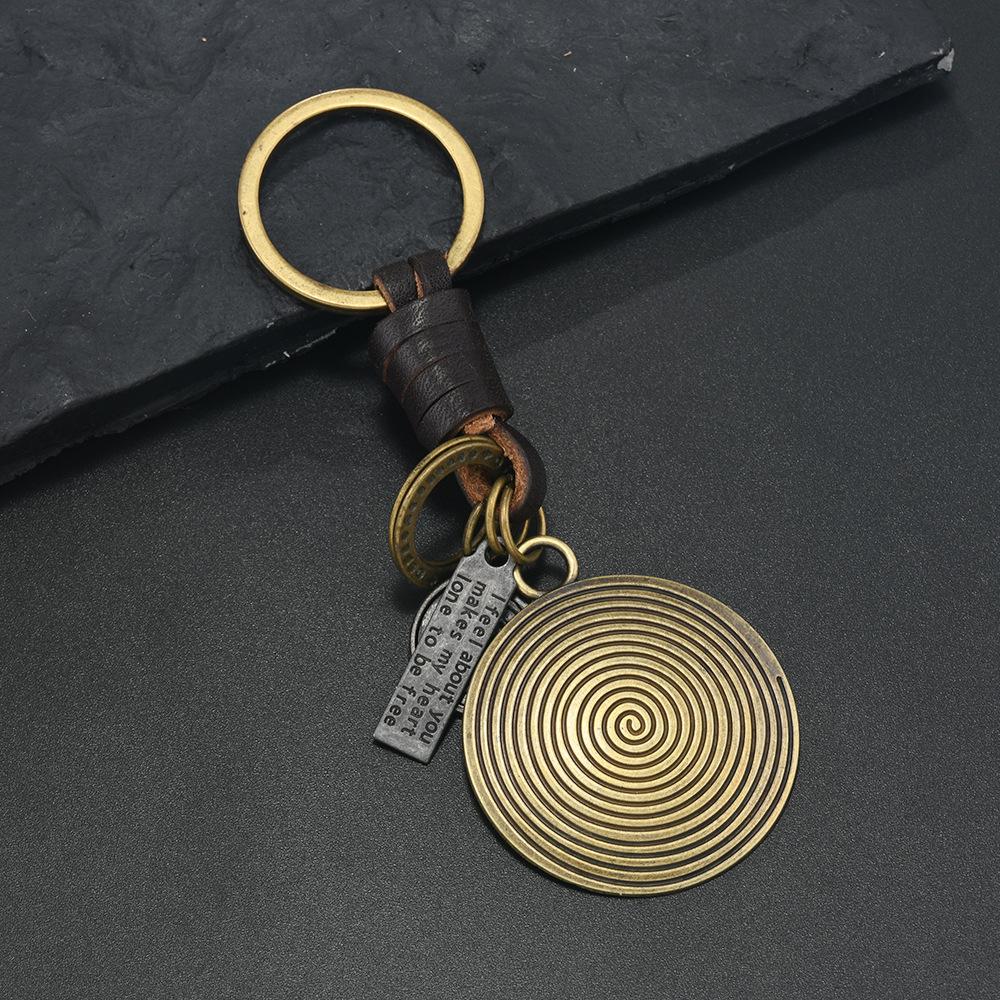 Bicycle Keychain Men's and Women's Gifts Alloy Bronze Smiley Face Hexagram Retro Woven Cowhide Keychain