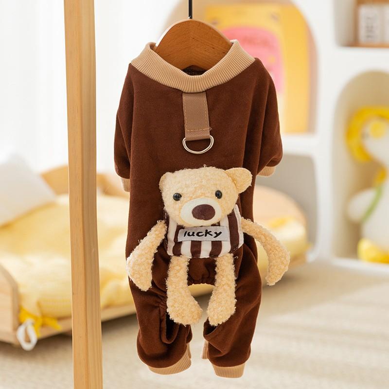 Autumn and winter thin cute bear striped puppy four-legged loungewear cat home air conditioner clothing pet clothes