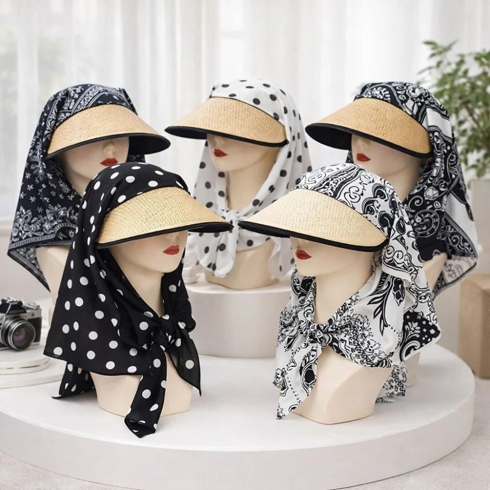 Fashion Polka Dots Women'S Headscarf Hat Wide Brim Breathable Beach Sun Hat Full Wrap Uv Protection Bucket Hat Summer Outdoor