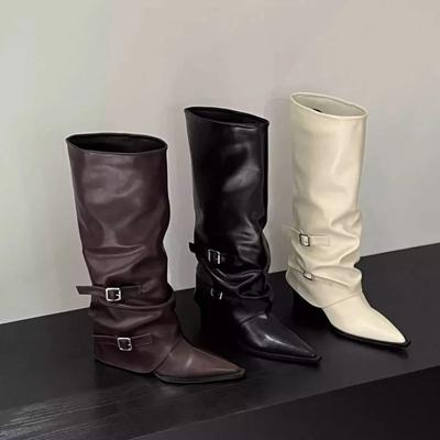 Retro Block Heel Pointed Toe Boots Women's 2025 New Autumn and Winter Long Tube Knight Boots