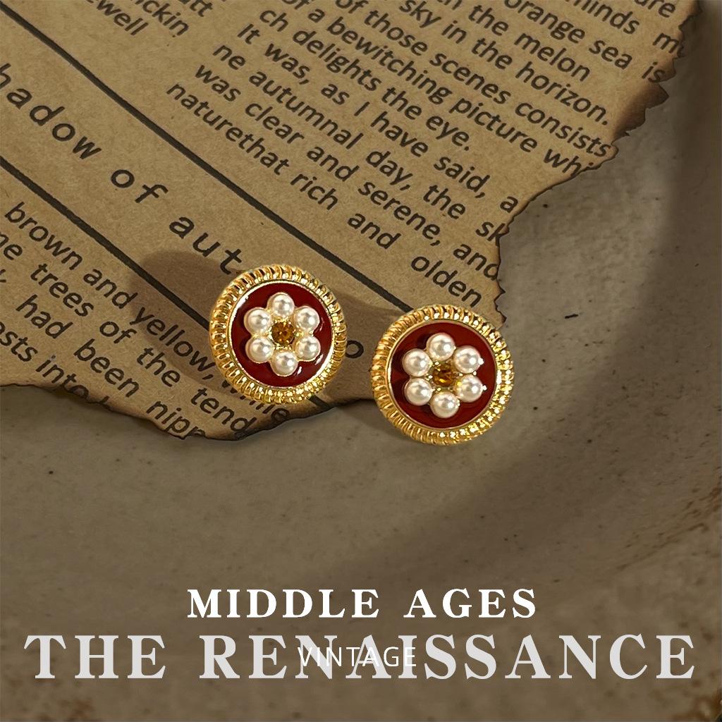 Burgundy Enamel Drop Glaze Earrings Collection Retro French Stud Earrings Hong Kong Style Earrings