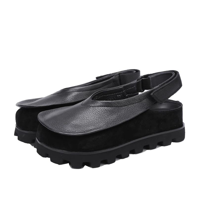 Fashion Leather Fabric Covered Toe Mid-heel Shoes Women's Large Round Toe Shallow Mouth with Waterproof Platform Non-slip Sandals