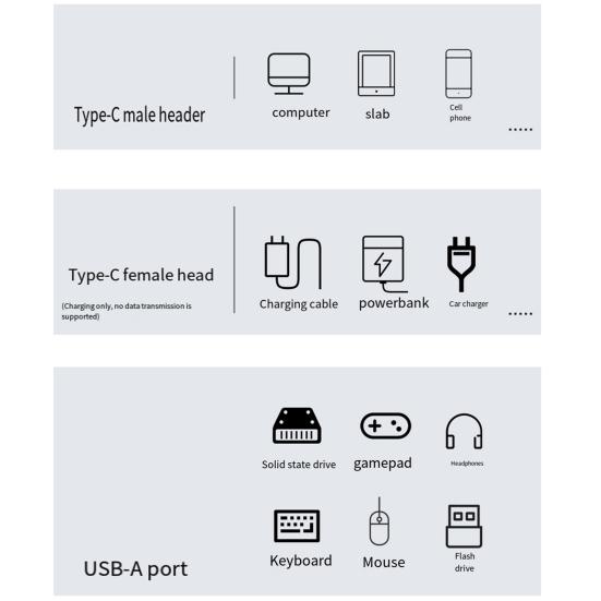 Type C Adapter Fast OTG 10Gbps Transfer Data 100W PD Charging USB3.2/Type-C Charging Converter