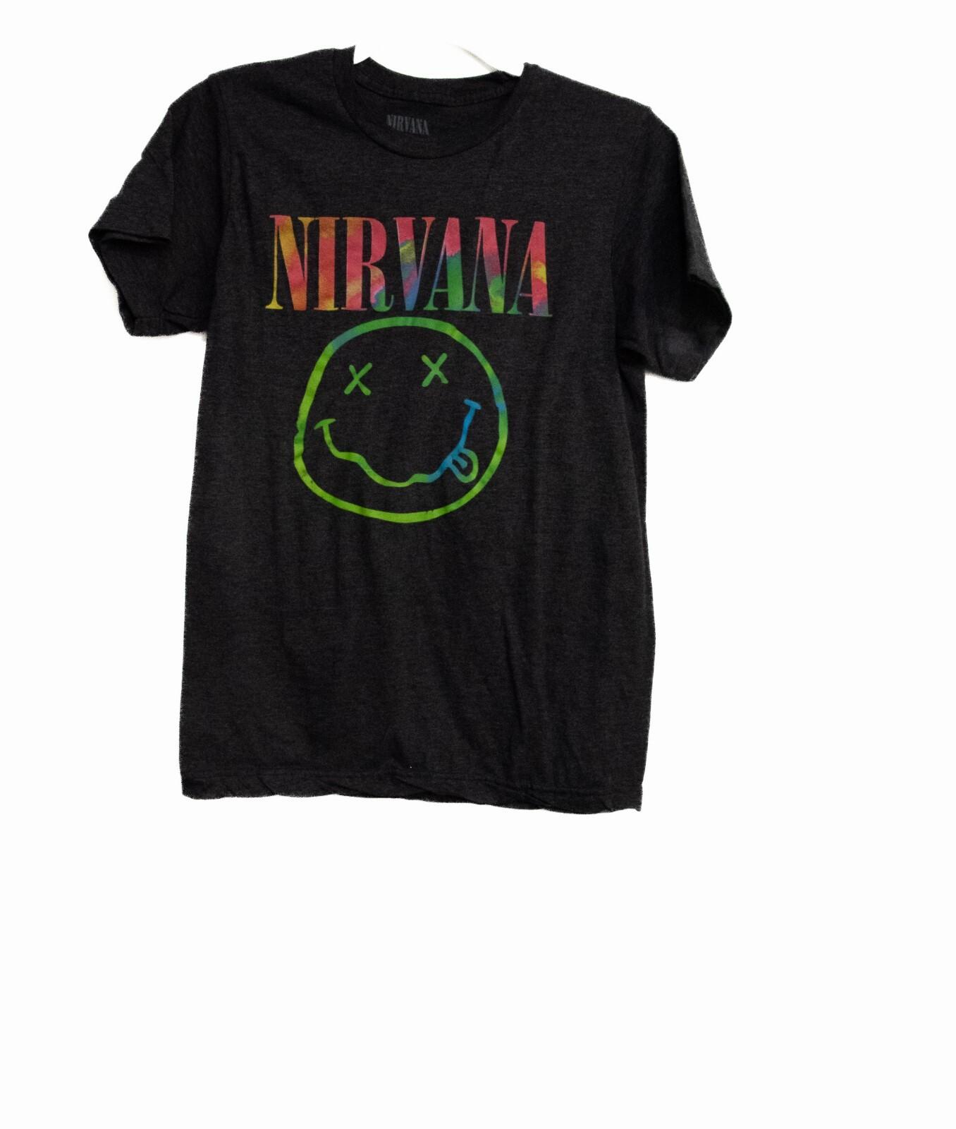 Nirvana Mens Black Polycotton T Shirt Graphic Spellout Crew Neck Short Sleeve S XXL