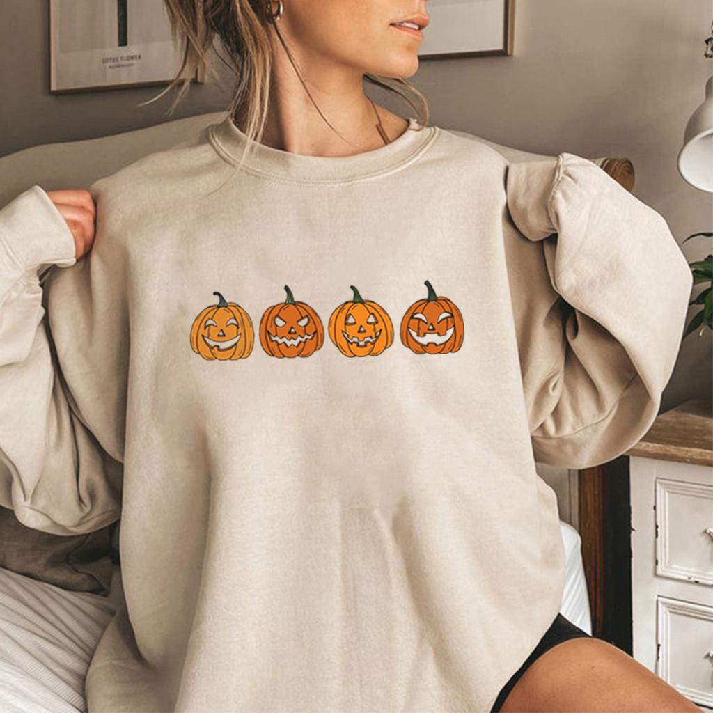 Couple Halloween Evil Pumpkin Head Sweater, Funny Print Fashion Party Hoodie