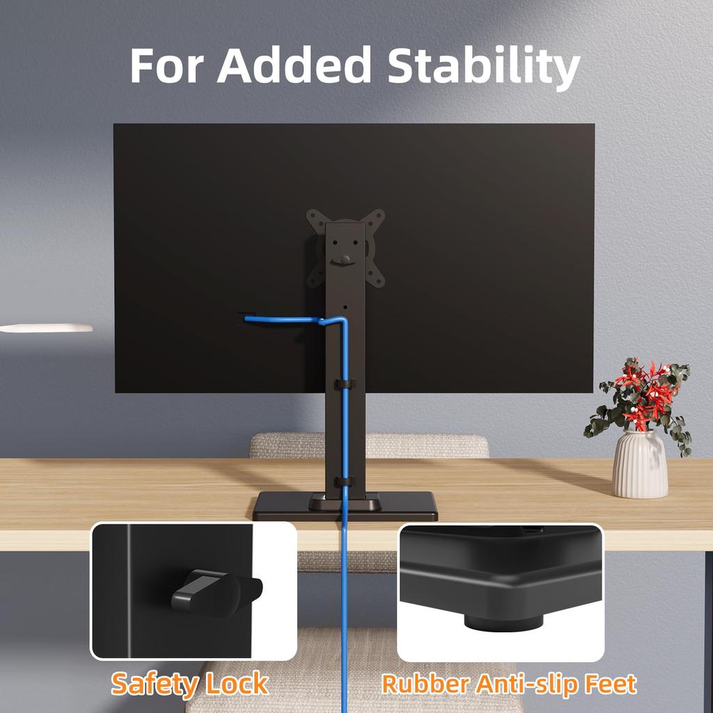 Suptek Monitor Monitor 1 Freestanding TV Compatible with Height Angle Adjustable Left and VESA 50x50 75X75 Load Capacity Wooden Black Arm, Stand,